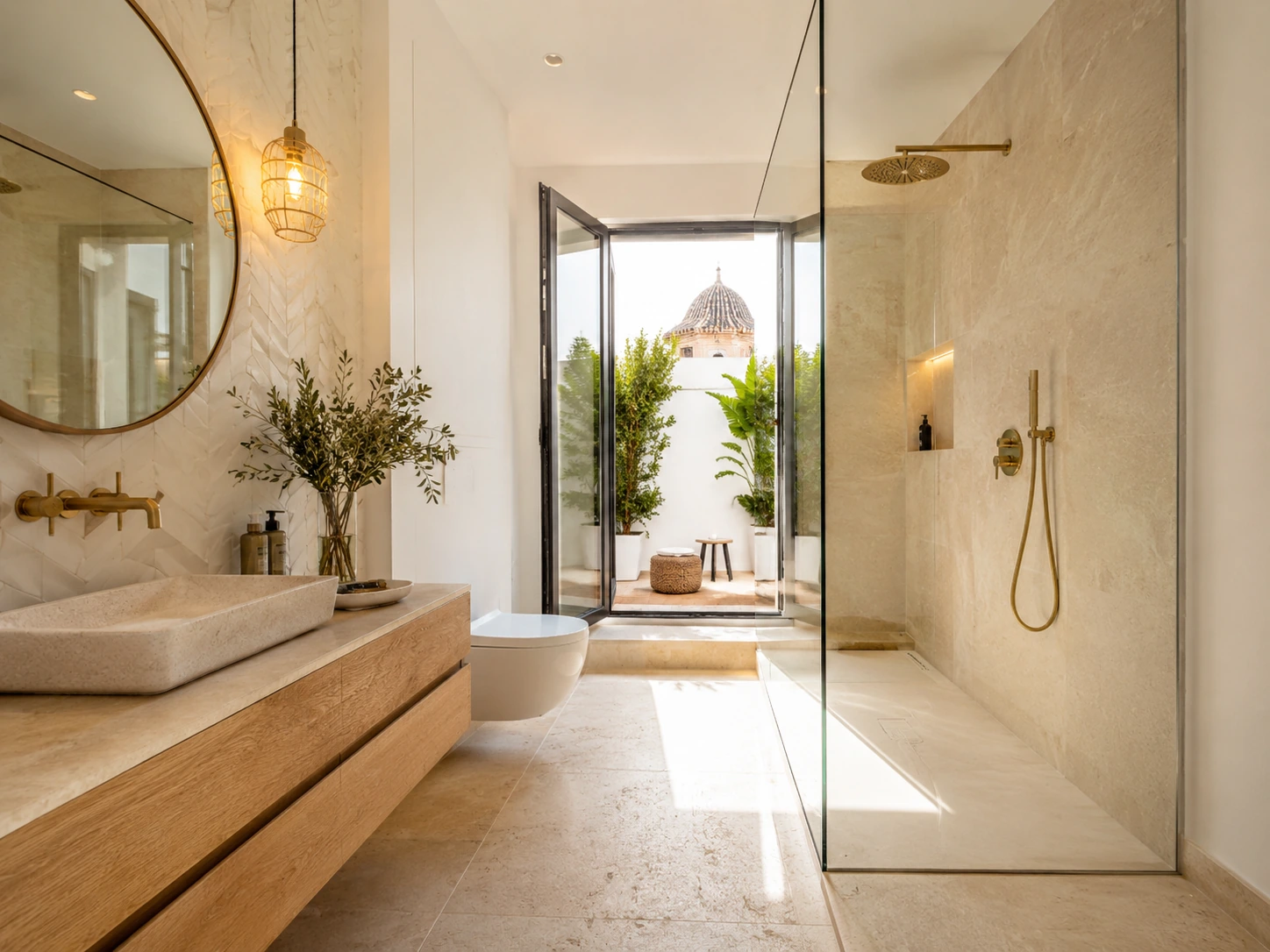 Real ванная interior with vanity, shower, tiling, and fittings that influence ремонт cost.